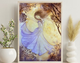 Watercolour and Ink Original signed Painting "Solstice Dancer"- “Love the moment you are living in”