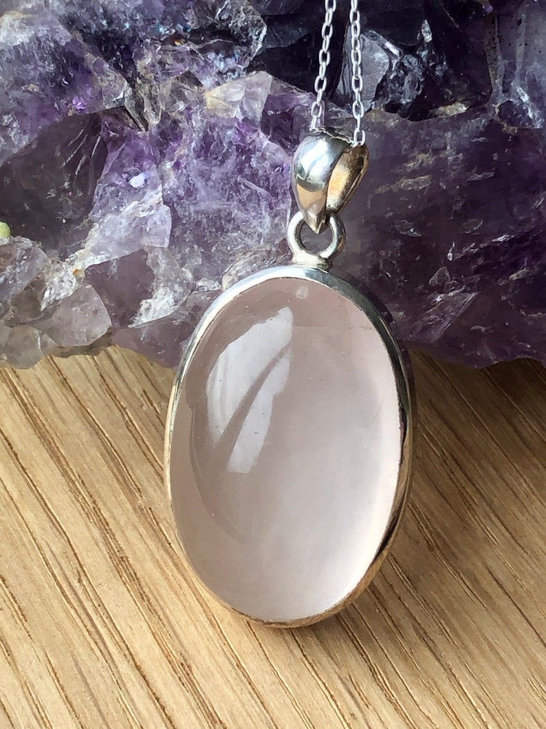 Stunning Large Cats Eye Rose Quartz 925 Sterling Silver Pendant.