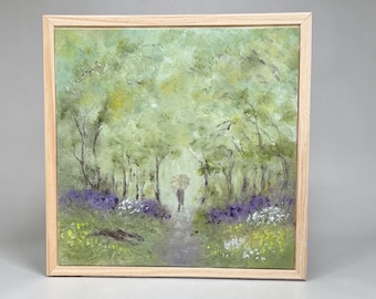 Original Oil Painting: A Stranger in the Rain, Sherwood Forest Landscape, Muted Tones, Atmospheric Woodland Art