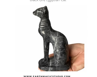 Mystical Magical Lucky Large Black Egyptian Cat in Black Ore Carving "Bringing Good fortune Luck and Prosperity".