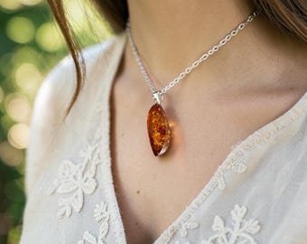 Golden Forest Amber – Mystical Boho Sterling Silver Pendant.