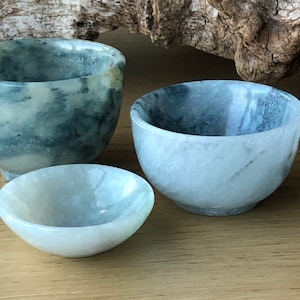 Burmese Jade Carved Ceremonial Bowl Set of three.