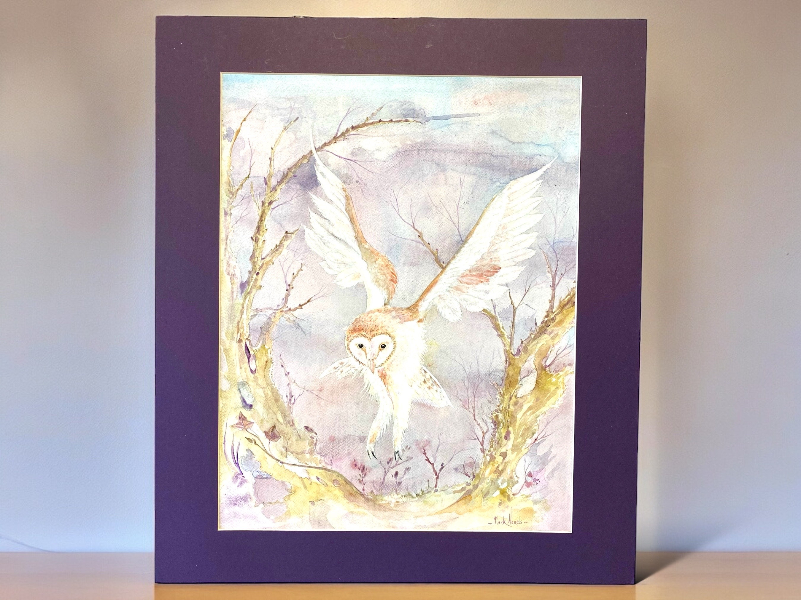 Watercolour Painting signed Original "The Mystic Barn Owl" by professional UK Artist Mark 