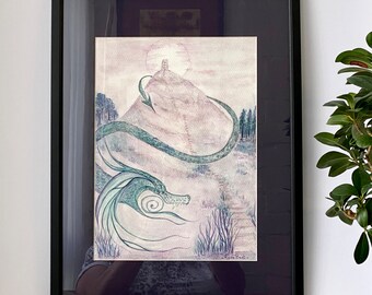 Original Artist Signed Watercolour & Ink "Mystical Glastonbury Dragon Lines"