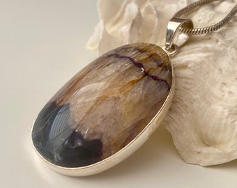 Classic Derbyshire Blue John (Castleton England) Beautiful Unique Hand crafted 925 Sterling Silver Pendant :-
