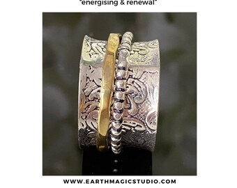 Fabulous two tone 925 Sterling Silver Spinner Meditation Statement Ring (UK size P1/2 US 8 ) “energising & renewal”
