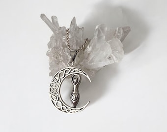 Celtic Moon Goddess with Pentacle – 925 Sterling Silver Pagan & Wiccan Pendant