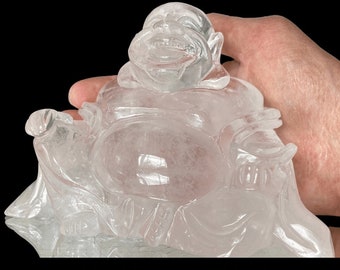 Top Grade Large Clear Quartz Crystal Buddha Carving with Rainbows - "The enlightened one, a knower & the Master healer".