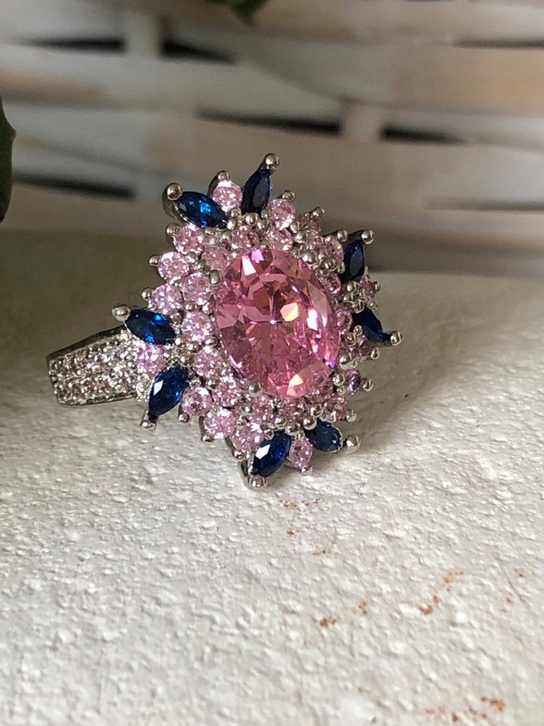 Pink /& Blue Marquise Sapphire 925 Silver Ring