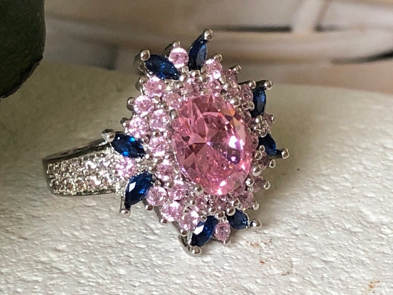Pink /& Blue Marquise Sapphire 925 Silver Ring