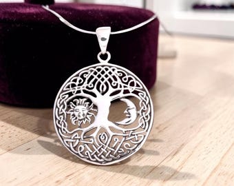Celestial Tree of life with Sun & Moon 925 Sterling Silver New Age Pendant.