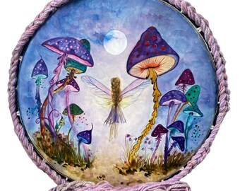 Magic Mushrooms 20 inch Diameter Fairy Shaman Drum Musical Instrument - Hand Painted Original Art by Rose Best