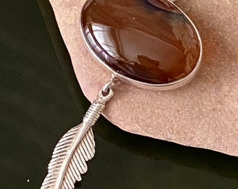 Botswana Agate 925 Sterling Silver "feather" Pendant.