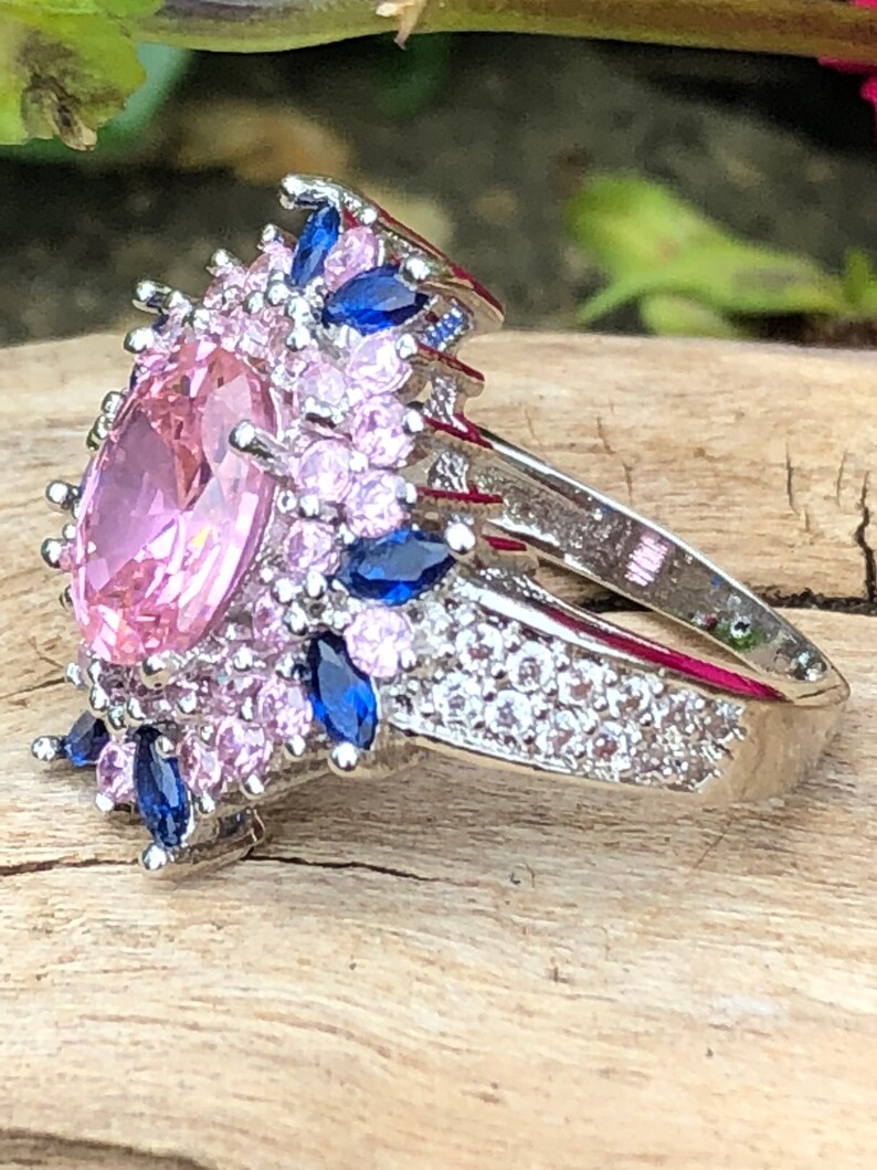 Pink /& Blue Marquise Sapphire 925 Silver Ring