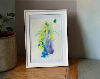 Ostara Spring Goddess of Renewal & Rebirth- Framed original Watercolour and Ink artwork, message with affirmation by artist Rose Best.