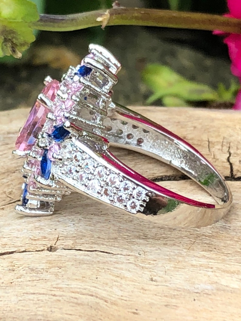 Pink /& Blue Marquise Sapphire 925 Silver Ring