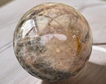 Black Moonstone 65mm Crystal Sphere blessed at Chalice Well Glastonbury- connect to Divine Feminine, and development of psychic gifts.
