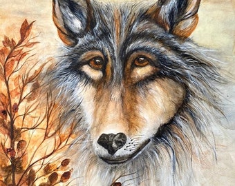 The Wolf Moon A3 Original Artist Signed Water Colour in Double Mount.
