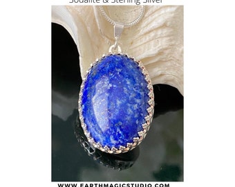 Sodalite Crystal 925 Sterling Silver Pendant - "Clarity and calm peace of mind".