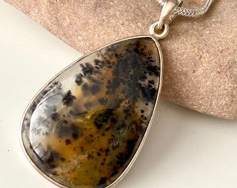 Dendritic Agate 925 Sterling Silver Pendant - "Healing Stone ~allowing positive energy to flow".