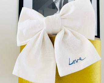 BRIDAL BOWS //Linen Bridal Hair Bows // Personalised Embroidered Hair Bows