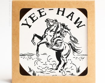 Letterpress Coaster Set of 10 | Yeehaw Cowgirl Housewarming Gift or Travel Keepsake