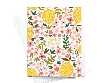 Many Thanks! Lemon Floral Pattern Greeting Card – GRT0207