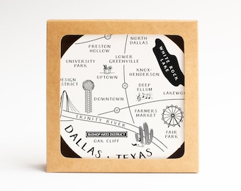 Letterpress Coaster Set of 10 | Dallas Texas Neighborhoods Map Housewarming Gift or Travel Keepsake