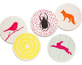 Letterpress Coaster Set | Woodland Animals | Set of 10