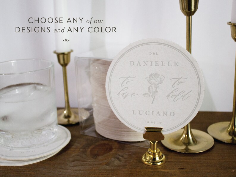 Wedding Decor Wedding Favors Save the Date 4\u201d Round Modern Palm Frond Custom Letterpress Coasters