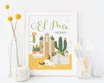 El Paso Succulent Skyline Art Print 8x10" or 11x14" – ART0001-B
