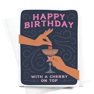 Happy Birthday Cocktail With Cherry On Top Greeting Card – GRT0496