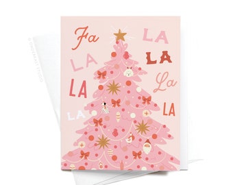 Fa La La Pink Christmas Tree Greeting Card – GRT0490