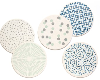 Letterpress Coaster Set | Blue Patterns | Set of 10