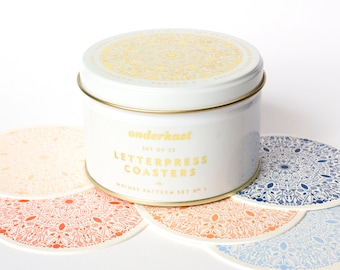 Deluxe Letterpress Coaster Tin | Whimsy Pattern No. 1 | Set of 25