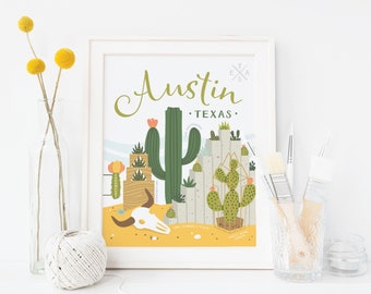 Austin Succulent Skyline Art Print 8x10" or 11x14" – ART0001-A