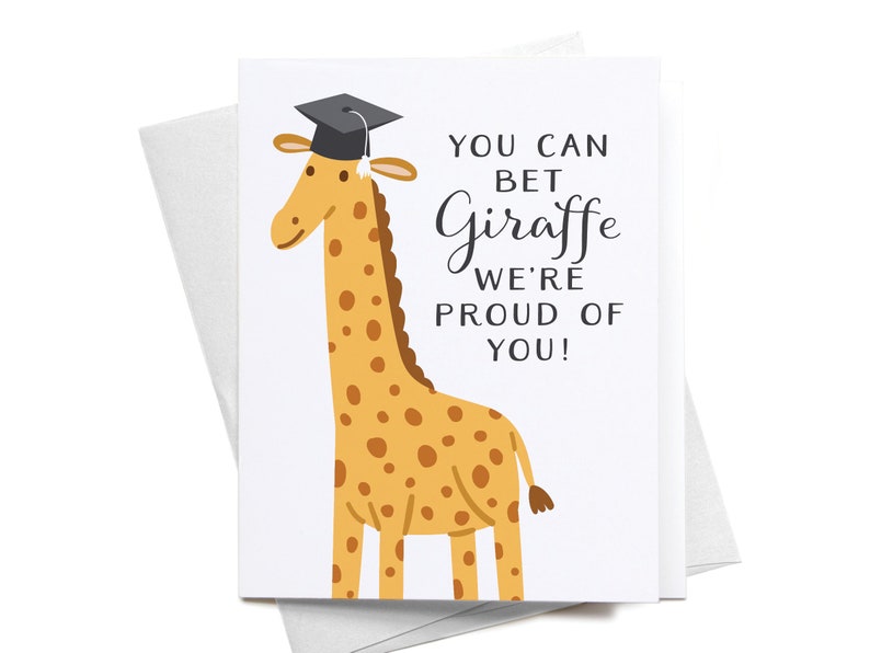 Cute Greeting Card Giraffe Congratulations Graduation Punny Funny Card Envelope You Can Bet Giraffe We/'re Proud of You
