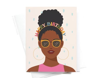 Happy Birthday Headband Girl with Dark Skin Greeting Card – GRT0427