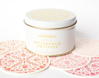 Deluxe Letterpress Coaster Tin | Botanical Bloom | Set of 25