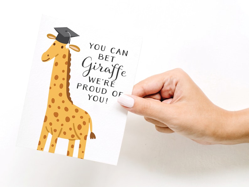 Cute Greeting Card Giraffe Congratulations Graduation Punny Funny Card Envelope You Can Bet Giraffe We/'re Proud of You