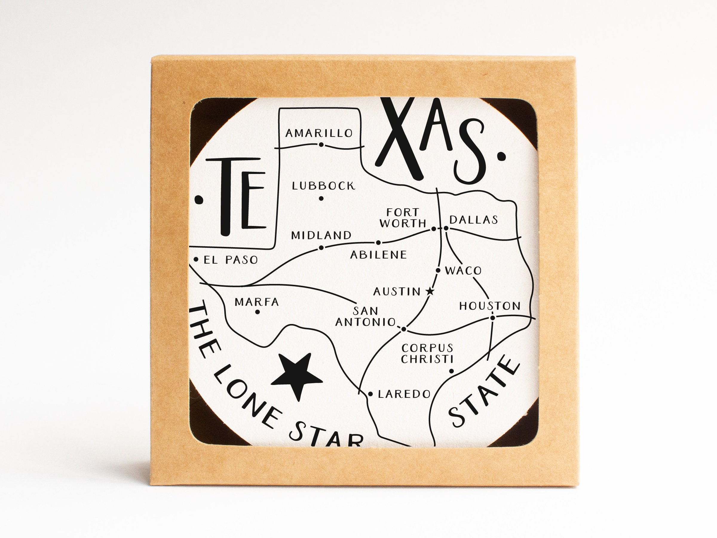 Jeu de Montagnes Russes Typographes 10 | Texas State Cities Carte Housewarming Gift ou Travel Keepsa