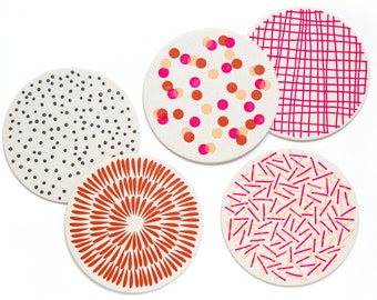 Letterpress Coaster Set | Pink Pattern | Set of 10