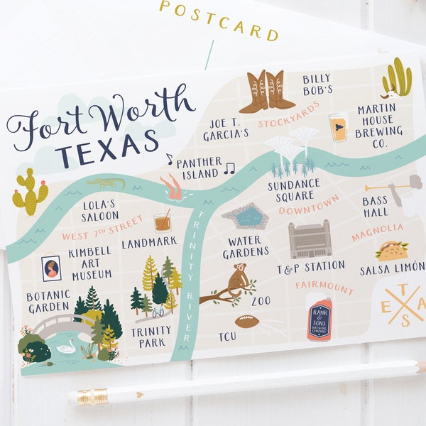 Fort Worth Map Postcard – PST0002-A