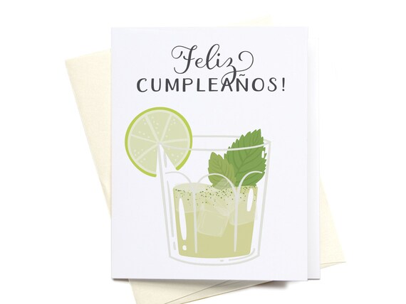 Cute Greeting Card Feliz Cumpleanos Mojito Birthday Card Etsy