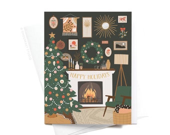 Happy Holidays Cozy Fireplace Greeting Card – GRT0341