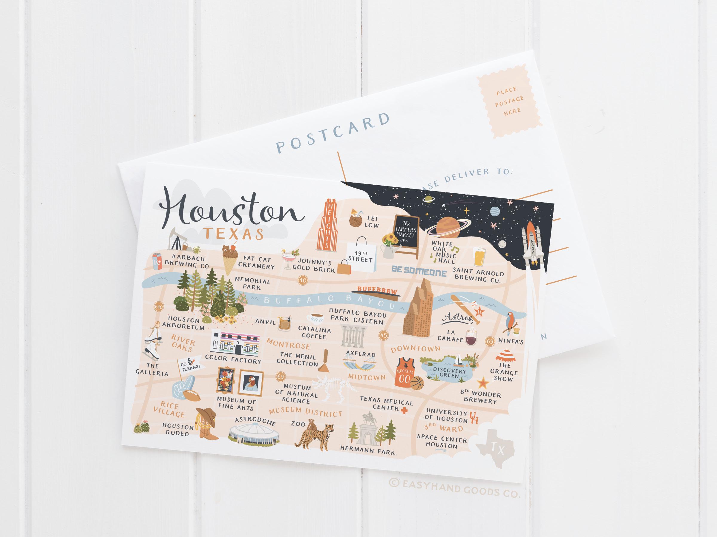 Houston Map Postcard - PST0002-Houston