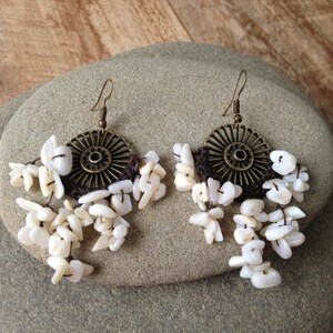 Handmade white stone beaded chandelier earrings/ wedding earrings/ wedding jewelry