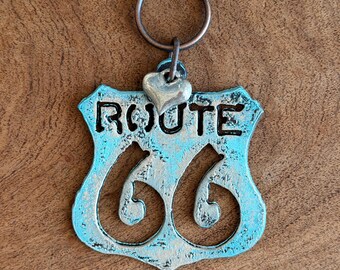 Route 66 Rustic Metal Keychain
