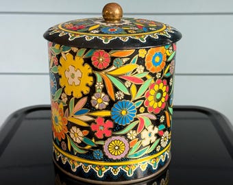 Vintage Daher Round Floral Embossed Tin Canister Made in England