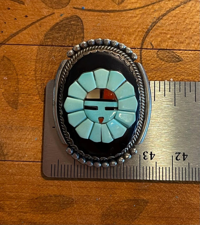 Sun Face Pin Vintage Zuni Inlayed Sun Face Pendant/pin Signed Bev Estate - Etsy